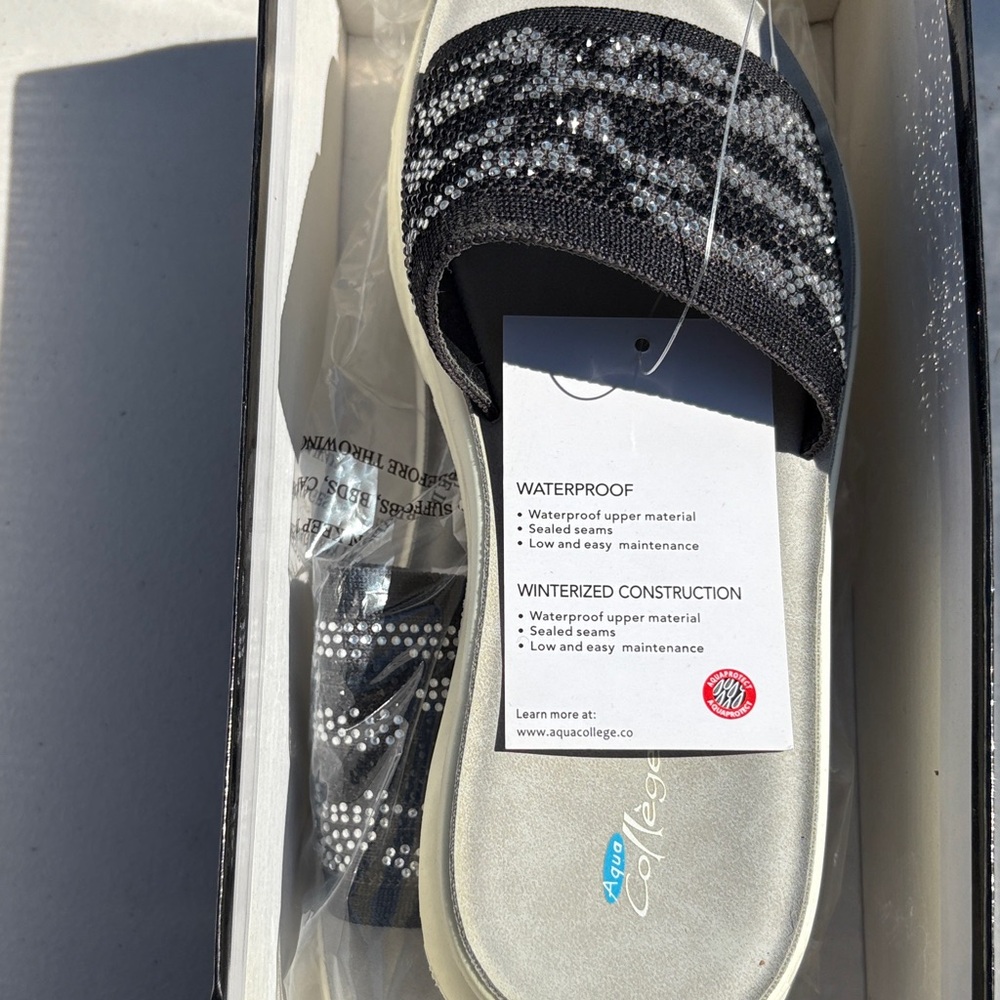 Black Slide Sandals with Glitter Accents